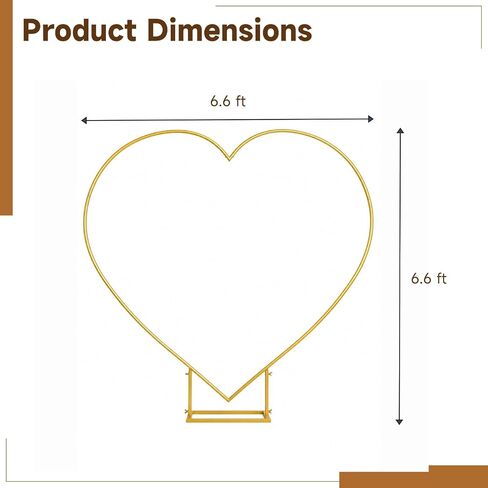 6.6 x 6.6 ft Heart Arch Stand, Heavy-Duty Gold Metal Heart Shape Arch | for Proposal, Balloon Photo Backdrop Stand with Base for Anniversary, Wedding Ceremony, Birthday Party in Kuwait