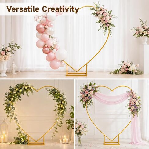 6.6 x 6.6 ft Heart Arch Stand, Heavy-Duty Gold Metal Heart Shape Arch | for Proposal, Balloon Photo Backdrop Stand with Base for Anniversary, Wedding Ceremony, Birthday Party in Kuwait
