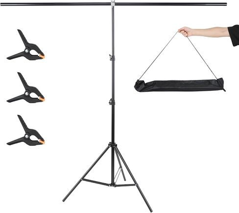 3.5X6.5ft T-Shaped Backdrop Stand Support Kit with 3 Spring Clamps | Portable Photography Background Stand Videography Studio Green Screen T-Style Muslin Backdrops Stand for Parties Photo Video in Kuwait