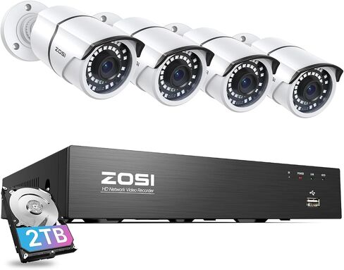ZOSI 16CH 4K PoE Security Cameras System,4K 8MP 16 Channel H.265 NVR with 4TB Hard Drive and 8pcs 5MP Indoor Outdoor PoE IP Cameras,120ft Night Vision,Remote Access for Home Business 24/7 Recording in Kuwait