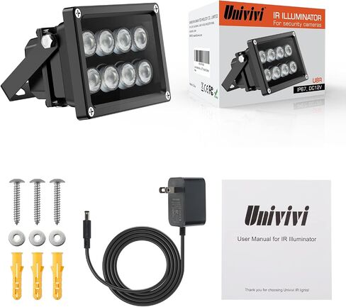 Univivi 8-LEDs IR Illuminator 850nm Infrared Flood Light for Night Vision | Long Range Infrared Illuminator for Security Camera, 90 Degree Wide Angle Infrared Light, IP67 Waterproof for Outdoor&Indoor in Kuwait