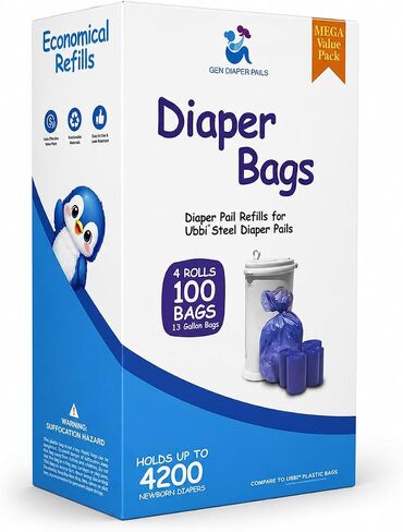 GEN Diaper Pail Bags Compatible with Ubbi Diaper Pails, (4 Rolls) in Kuwait