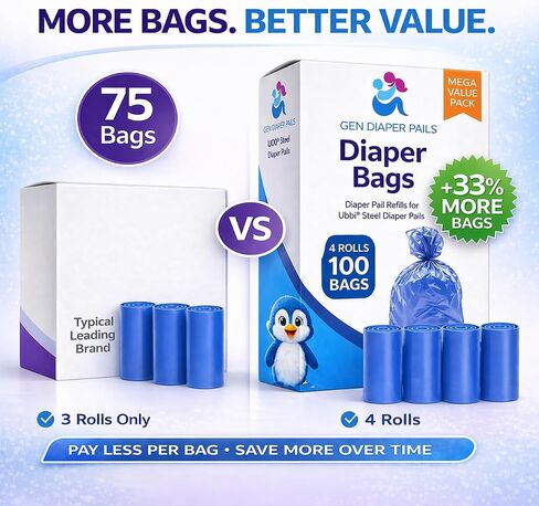 GEN Diaper Pail Bags Compatible with Ubbi Diaper Pails, (4 Rolls) in Kuwait