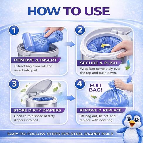GEN Diaper Pail Bags Compatible with Ubbi Diaper Pails, (4 Rolls) in Kuwait
