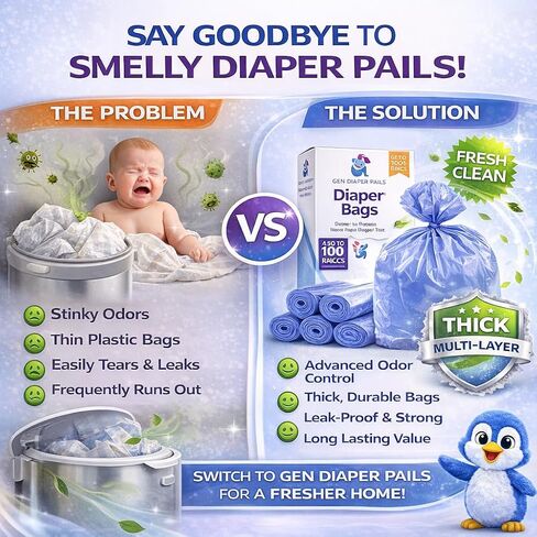 GEN Diaper Pail Bags Compatible with Ubbi Diaper Pails, (4 Rolls) in Kuwait