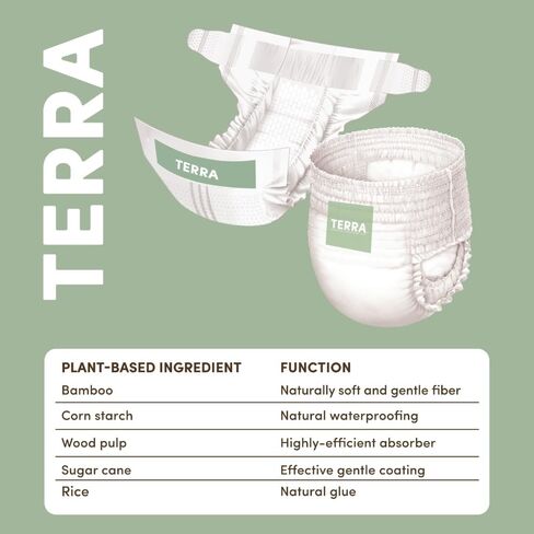 Terra Diapers Size 5: 85% Plant-Based Diapers, Ultra-Soft & Chemical-Free for Sensitive Skin, Superior Absorbency for Day or Nighttime Diapers, Designed for Toddlers 28-39 Pounds, 128 Count in Kuwait