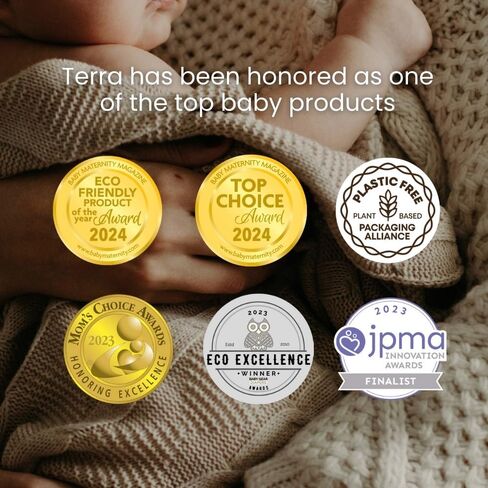 Terra Diapers Size 5: 85% Plant-Based Diapers, Ultra-Soft & Chemical-Free for Sensitive Skin, Superior Absorbency for Day or Nighttime Diapers, Designed for Toddlers 28-39 Pounds, 128 Count in Kuwait