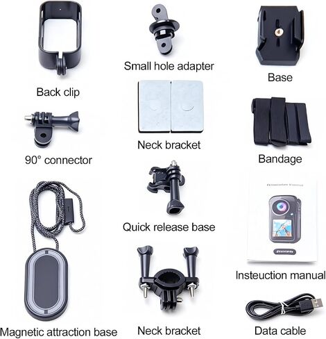 4K Mini Action Camera, EIS Stabilization, 130° Wide Angle, Dual Touchscreen, Pre-Record, Waterproof for Vlogging, Outdoor Adventures(Black, 128, GB) in Kuwait