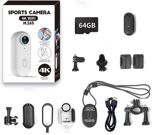 4K Mini Action Camera, Included 64GB, Wearable Camera with 360°Rotatable Clip & Magnetic Clip, 120 Minutes for Recording, for Lecture, Traveling, Pet Walking and Outdoors Activities JS-10B in Kuwait