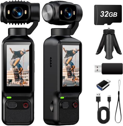 Portable Handheld Action Camera, 2.5K UHD Pocket Camcorder with 1.3" LCD Screen, 180° Rotatable Lens, Fill Light, Loop Recording, for Vlogging Travel Outdoor Sports (Pink,32GB) in Kuwait