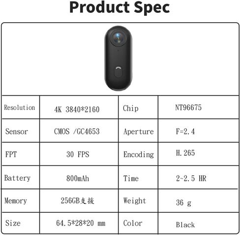 4K Mini Action Camera, Included 64GB, Wearable Camera with 360°Rotatable Clip & Magnetic Clip, 120 Minutes for Recording, for Lecture, Traveling, Pet Walking and Outdoors Activities JS-10B in Kuwait