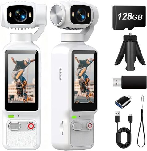 Portable Handheld Action Camera, 2.5K UHD Pocket Camcorder with 1.3" LCD Screen, 180° Rotatable Lens, Fill Light, Loop Recording, for Vlogging Travel Outdoor Sports (Pink,32GB) in Kuwait
