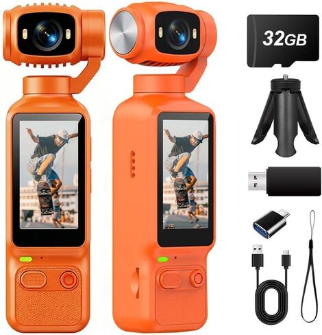 Portable Handheld Action Camera, 2.5K UHD Pocket Camcorder with 1.3" LCD Screen, 180° Rotatable Lens, Fill Light, Loop Recording, for Vlogging Travel Outdoor Sports (Pink,32GB) in Kuwait