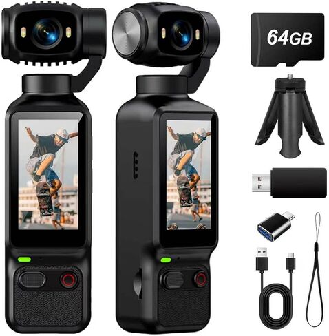 Portable Handheld Action Camera, 2.5K UHD Pocket Camcorder with 1.3" LCD Screen, 180° Rotatable Lens, Fill Light, Loop Recording, for Vlogging Travel Outdoor Sports (Pink,32GB) in Kuwait