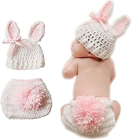 Baby Outfits Cute Crochet Knit Baby Jumpsuit Photography Props | for 0-6 Month Toddler Newborn Pink in Kuwait