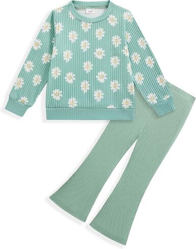 Vibebox Toddler Baby Girl Clothes Fall Winter Outfits Gift for Girls 12M-5T | Little Girl Crewneck Sweatshirt and Flared Pants 2 Piece Sets,Cute Long Sleeve Kids Clothing,Toddler Girls Birthday Gifts in Kuwait