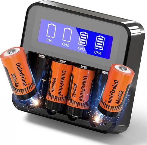 123A Rechargeable Batteries, 4-Pack 123A NiMH Batteries and Charger for Arlo VMS3130 VMC3030 3200 3330 3430 3530 Security Cameras, Alarm System, Flashlight in Kuwait