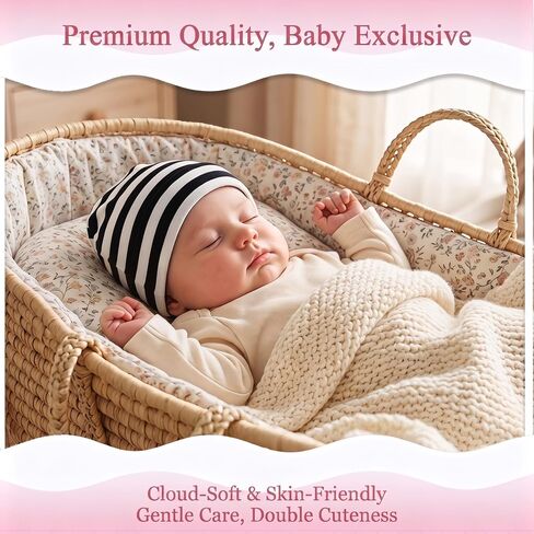 6 Pack Newborn Hats for Baby Boys Infant Beanie Set 0-3 Months | Soft Cotton Infant Minimalist Striped Thin Tiny Beanies for Babies (White Light Grey Dark Grey Black Blue Striped) in Kuwait