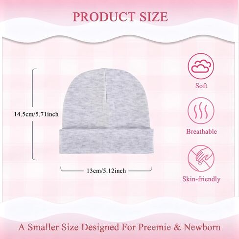 6 Pack Newborn Hats for Baby Boys Infant Beanie Set 0-3 Months | Soft Cotton Infant Minimalist Striped Thin Tiny Beanies for Babies (White Light Grey Dark Grey Black Blue Striped) in Kuwait