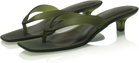 Womens Jelly Kitten Heel Thong Sandals Clear Square Toe Low Heel Slip on Flip Flops for Summer Beach Travel Casual Daily Transparent Slides in Kuwait