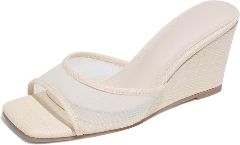 Erocalli Women's Wedge Heels Open Toe Platform Summer Sandals Mesh Mules | Comfortable Raffia Sandals Women Dressy Summer Wedges Slip-On Platform Beach Sandals Casual Comfortable for Every Occasions in Saudi Arabia