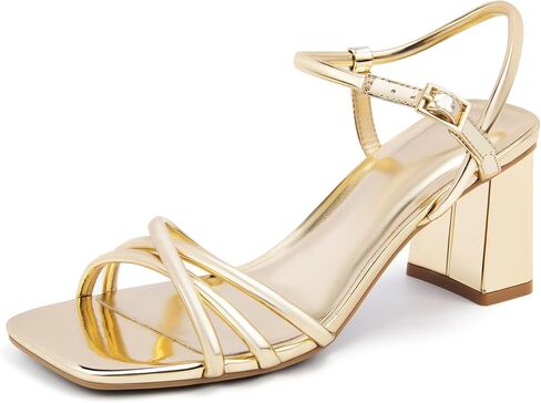 Womens Chunky Heel Sandals Square Toe Ankle Strap Comfortable Dressy for Women Wedding Party in Kuwait