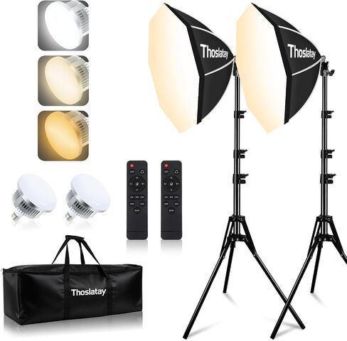 Softbox Lighting Kit 2pack,Thoslatay16x16in Soft Box Upgrade 85W 2700-6400K 100-240V LED Bulbs Professional Photography Lighting Kit, Photo Studio Lights for Photoshoot/Video Recording/Live Streaming in Kuwait