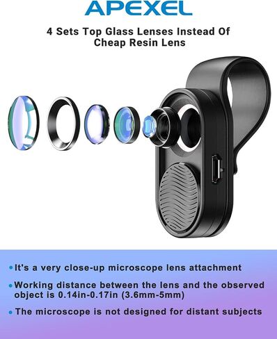 APEXEL 100x Phone Micro Lens with LED Light for Smartphone Macro & Microscope in Saudi Arabia