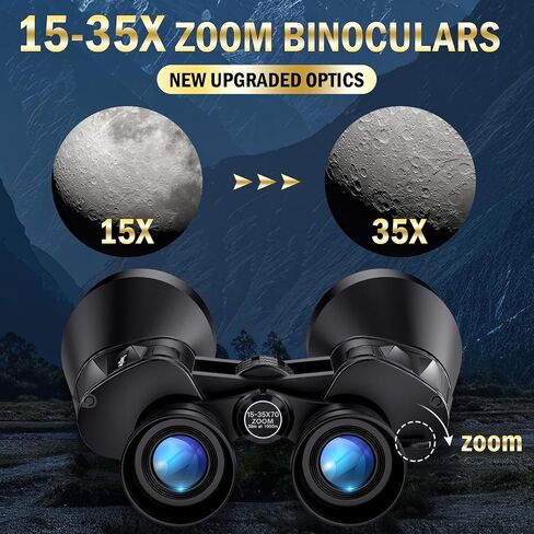 15x35-70mm Zoom HD Binoculars with BAK4 Prism & FMC Optics for Adults | Explore Wildlife, Scenic Landscapes and Outdoor Adventures with Clear Views for Bird Watching, Hiking & Travel in Kuwait