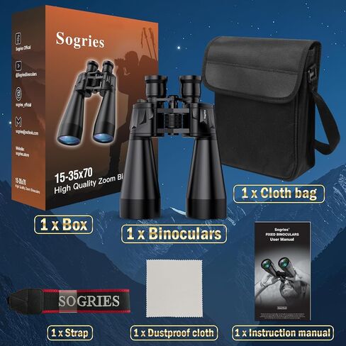 15x35-70mm Zoom HD Binoculars with BAK4 Prism & FMC Optics for Adults | Explore Wildlife, Scenic Landscapes and Outdoor Adventures with Clear Views for Bird Watching, Hiking & Travel in Kuwait