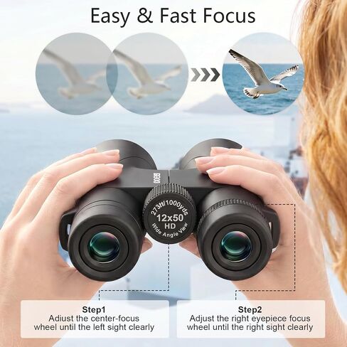12x50 Binoculars for Adults Cruise Ship Travel Outdoor High Powerd Gift | Large 50mm Objective Lens, Easy Focus, Low Light Vision, Clear Image for Bird Watching Hunting Concert Stargazing in Kuwait