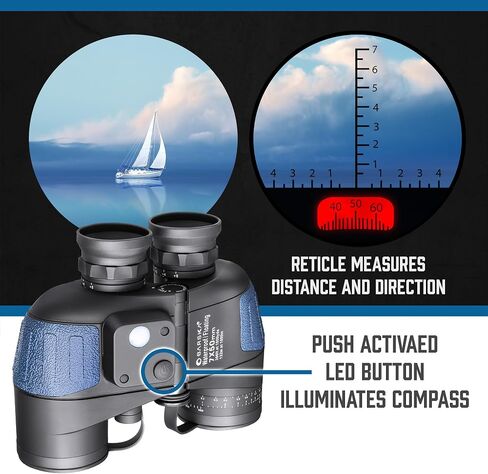 BARSKA Deep Sea Marine Binoculars – 7x50 Waterproof Floating Binoculars with Internal Compass & Rangefinder for Boating, Sailing, Fishing, Hunting in Kuwait
