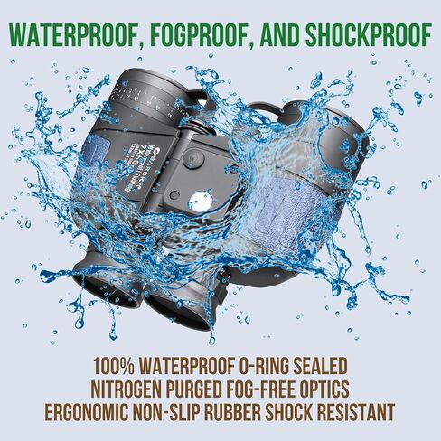 BARSKA Deep Sea Marine Binoculars – 7x50 Waterproof Floating Binoculars with Internal Compass & Rangefinder for Boating, Sailing, Fishing, Hunting in Kuwait