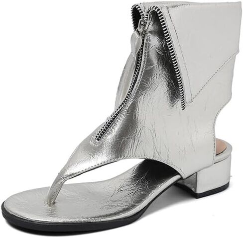 Women’S Flip Flop Chunky Heel Gladiator Sandals With Zipper Fashion Round Open Toe Slingback Block Heel Comfortable Casual Ankle Boots Sandals For Vacation Work Daily Life in Kuwait