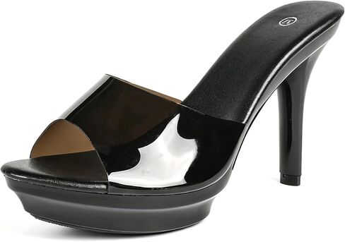 Clear Platform Stiletto Heel Mules For Women Round Open Toe Slip On High Heel Slide Sandals Transparent Strap Pole Dance Exotic Heels For Wedding Evening Party Prom in Kuwait