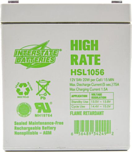 Interstate Batteries High Rate Battery 12V 5Ah SLA AGM VRLA HSL1056 in Kuwait