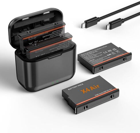 2026 New 360X4 Air Battery Charger Set, 2-Pack 2500mAh Replacement Battery and Dual Fast Charging Charger Case for Insta360 X4 Air Camera (2 Batteries+1 Charger) in Kuwait