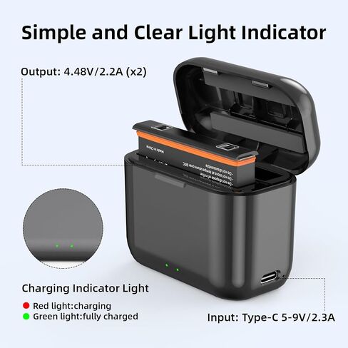 2026 New 360X4 Air Battery Charger Set, 2-Pack 2500mAh Replacement Battery and Dual Fast Charging Charger Case for Insta360 X4 Air Camera (2 Batteries+1 Charger) in Kuwait