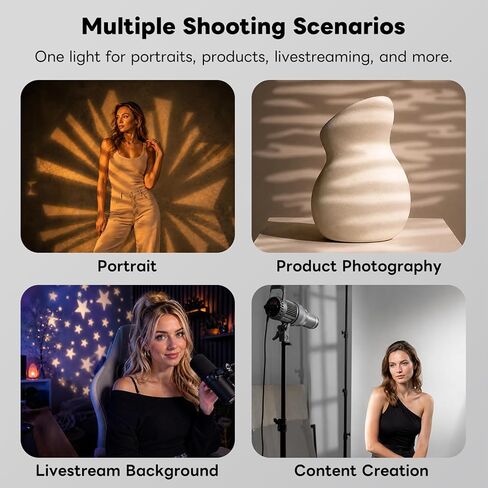 All-in-One COB Spotlight Snoot for Photo and Video,Bi-Color LED GOBO Projector with 20 Stainless Steel Gobos and Wireless Remote, 2800K-7000K Dimmable Studio Light in Kuwait