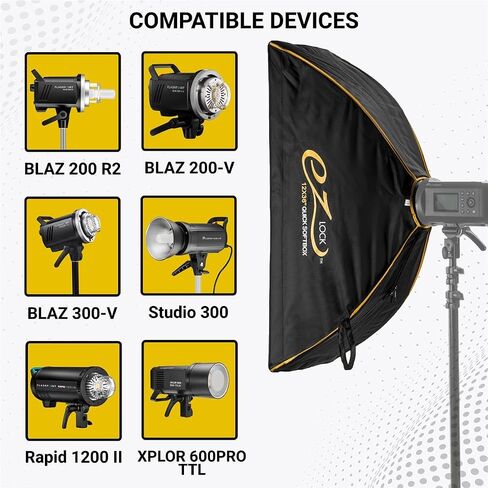 Glow EZ Lock 12x36 Quick Strip Rectangular Bowens Mount Softbox w/External & Internal Diffusers, Deflector Disk, Eggcrate Grid, Soft Box Speedring Adapter for Studio Speedlight Lighting in Kuwait