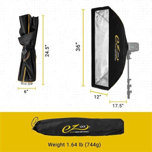 Glow EZ Lock 12x36 Quick Strip Rectangular Bowens Mount Softbox w/External & Internal Diffusers, Deflector Disk, Eggcrate Grid, Soft Box Speedring Adapter for Studio Speedlight Lighting in Kuwait
