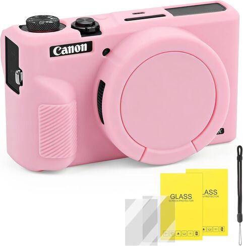 Canon G7X Mark III Case for Canon PowerShot G7 X Mark III Digital Camera, Soft Silicone Anti-Scratch Protective Cover with Removable Lens Cap, 2 Screen Protectors and 1 Wrist Strap (Pink) in Kuwait