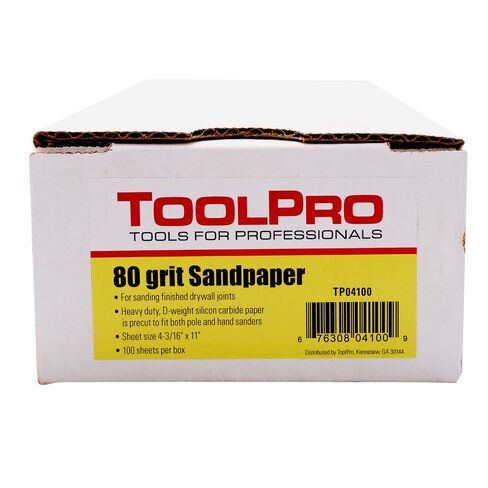 ToolPro 80 Grit Drywall Sanding Sheets 100-Pack - Precut Sandpaper for ToolPro Drywall Pole and Hand Sanders, Coarse Stock Removal on Walls and Ceilings in Kuwait