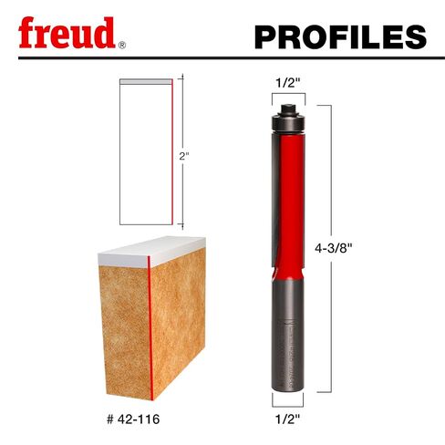 Freud 1/2" Bearing Flush Trim Router Bit with TiCo Hi-Density Carbide for Maximum Performance - Ideal for Trimming Laminates & Pattern Routing, 1/2" Diameter, 1/2" Shank, 2" Height, 2 Cutters - 42-116 in Kuwait