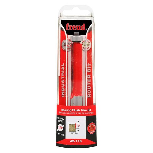 Freud 1/2" Bearing Flush Trim Router Bit with TiCo Hi-Density Carbide for Maximum Performance - Ideal for Trimming Laminates & Pattern Routing, 1/2" Diameter, 1/2" Shank, 2" Height, 2 Cutters - 42-116 in Kuwait