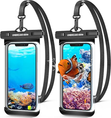 UNBREAKcable Waterproof Phone Pouch-2 Pack IPX8 Waterproof Phone Case for iPhone 17 16 15 14 13 12 Pro Max & Samsung S25 S24 S23-Dry Bag & Travel Essentials for Beach, Pool, Kayak & Cruise-7" Black in Kuwait
