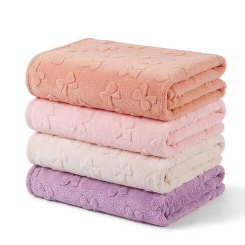 Tigeen 4 Pcs 3D Bow Baby Blankets, Cozy Fleece Coquette Blanket for Girls, Soft Fluffy Receiving Blankets for Newborn Toddler Gift Nursery & Stroller Decor, 32 x 24 Inch Purple Nude Pink White in Kuwait