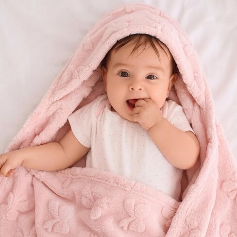 Tigeen 4 Pcs 3D Bow Baby Blankets, Cozy Fleece Coquette Blanket for Girls, Soft Fluffy Receiving Blankets for Newborn Toddler Gift Nursery & Stroller Decor, 32 x 24 Inch Purple Nude Pink White in Kuwait