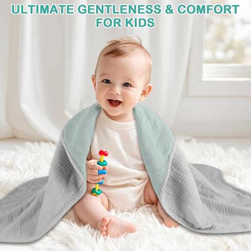 Muslin Baby Blanket, 40x40 Inch Double-Sided Unisex Crib Quilt, Green & Grey Reversible Print Blanket, 100% Muslin Cotton, Soft Breathable Multi-Purpose Toddler Blanket for Naptime, Bath, Stroller in Kuwait
