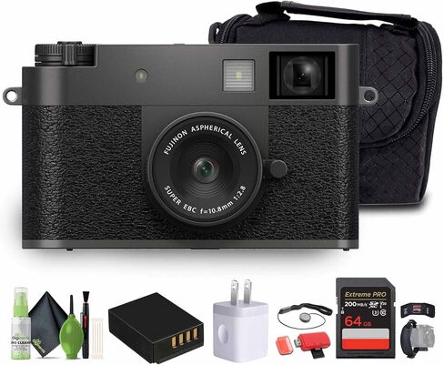 FUJIFILM X Half Premium Compact Digital Camera (Black) Bundle with Carrying Case + 64GB Memory Card + Lens Cap Keeper + Memory Card Wallet + Hand Strap + Cleaning Kit + More in Kuwait